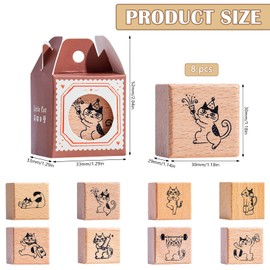 Pilikoll Pack of 8 Cat Wooden Stamps Modelling Clay Set Animals Wooden Stamps for Crafts DIY Wooden Rubber Stamp Cat Decorative Wooden Stamps for Scrapbooking, Bullet Journals, Card Making, Crafts