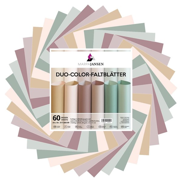 MarpaJansen Origami Duo-Colour Folding Sheets 60 Sheets Powder Shades Mix