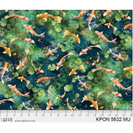 P&B Textiles Cotton Koi Fish Pond Lily Pads Koi Pond Cotton Fabric Print by the Yard D786.27
