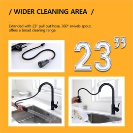 Hiqufet Hiqufet Black Kitchen Faucet with Pull Down Sprayer, Kitchen Sink Faucet with Pull Out Sprayer Fingerprint Resistant Single Hole Single Handle Stainless Steel Rv Kitchen Faucets Matte Black