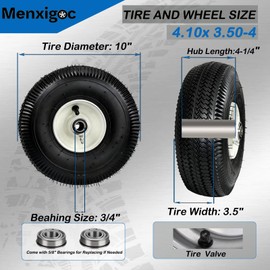 4.10/3.50-4 Tubeless Tire with 3/4" Bearing, 105-3471 Front Wheel and Tire Assembly, with 4-1/4" Hub Length, 5/8" Extra Bearings, Compatible with Lawn Mower Toro TimeCutter and Exmark, 2 Pack