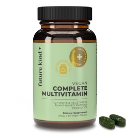 Future Kind Vegan Multivitamins Complete (90tabs in Recycled Bottle) - 42-in-1 Vegan Multivitamins for Women & Men - Multivitamin w Enzymes & Probiotics for Digestion - Vegan Vitamins w B12 & Zinc