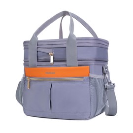 Hedcaw Lunch Box for Women Double Deck Insulated Lunch Bag Women Expandable Leakproof Reusable Lunch Cooler Bag for Work, Office, Picnic, Grey