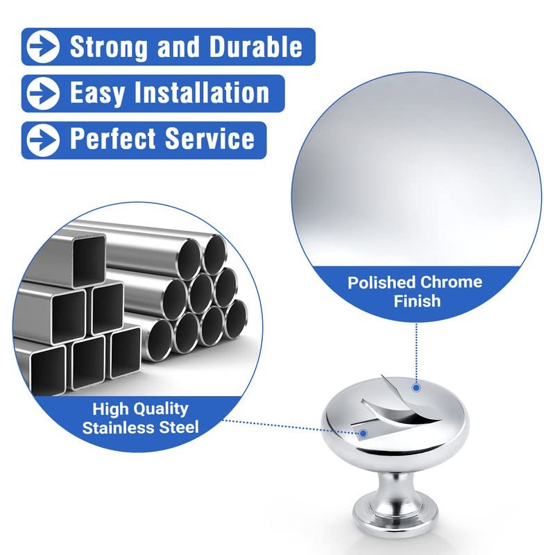 NIZADO 5 Pack Polished Chrome Kitchen Cabinet Knobs, 1-3/16 Inch(29.5mm)