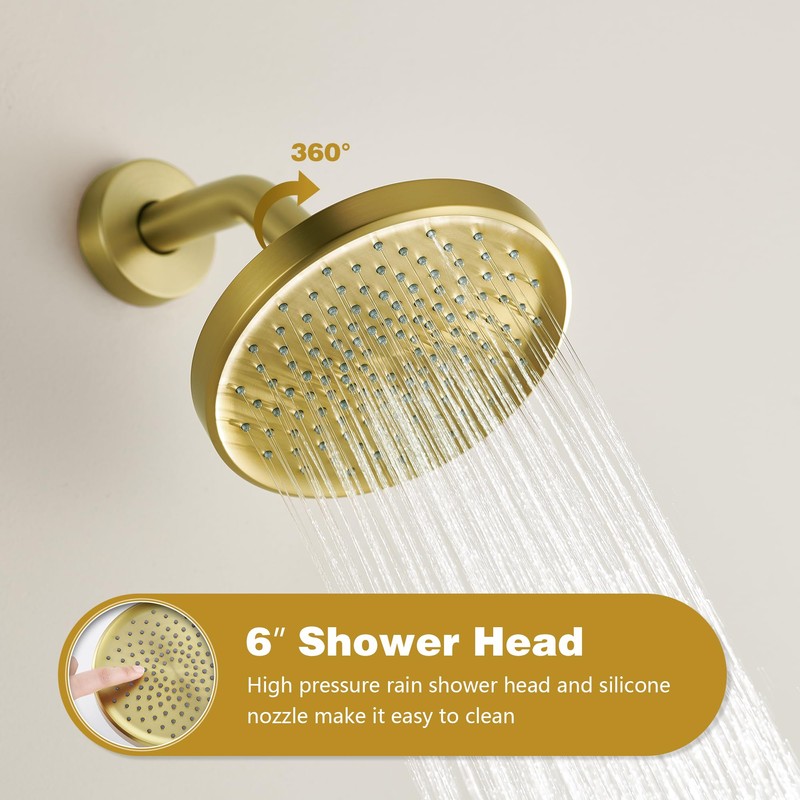 Tohlar Gold Shower Faucet, Single-Handle Shower Faucet Set with 6