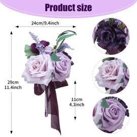 Zythrem Purple Wedding Flowers Mini Bridesmaid Bouquets Set of 4 Lavender Rose Flowers Bouquets Small Floral for Wedding Centerpieces Table Decorations