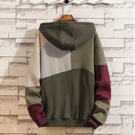 XIAOYAO Men's Fashion Hoodies Techwear Contrast Color Oversize Sweatshirts, Unisex Lightweight Patchwork Hip Hop Pullover Green Grey