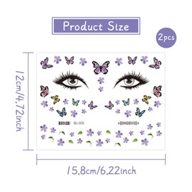 Ecuupas Butterfly Face Stickers, Glitter Face Tattoos Sticker for Women,Butterflies Temporary Tattoos Stickers,Adult Face Eyes Accessories for Birthday Makeup Party(02)