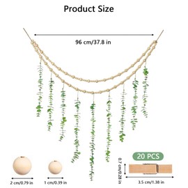 Diy Picture Frame Wall Decoration, Photo Garland with Wooden Beads, Photo Frame Collage Wall Decoration, Photo Wall with Clips, with 20 Clips, for Wall Decoration, Picture Wall, Postcard Holder Wall