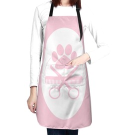 Perinsto Dog Grooming Pink Background Waterproof Apron With 2 Pockets Kitchen Chef Aprons Bibs For Cooking Baking Painting Gardening Grooming