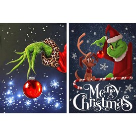 Gearock 2 Pack Christmas Diamond Painting Kits for Adults Beginners, Merry Grinchmas DIY Diamond Art Kits for Room Bedroom Living Room Decor, 5D Diamond Art Painting, Christmas Gifts, 12x16 Inch