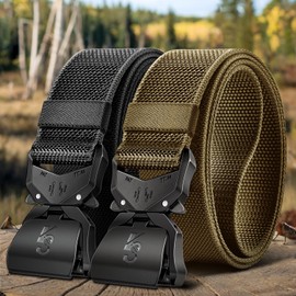 KEMISANT Men Tactical Belt,Stretch Nylon Belt Adjustable for Rigger Military Heavy Duty Work 1.5"-Quick Release(Black/Wood Thrush,38"-42" Waist Adjustable)