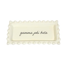Sorority Shop Gamma Phi Beta Jewelry Dish - Rectangular Gloss Finish Ceramic tray with Sorority Name in Cursive Script, Multi-Function Ceramic Ring Dish, Ideal for Jewelry and Keys