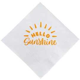 Funky Junque Disposable Decorative Celebration Saying - 25 Hello Sunshine (White/Yellow)