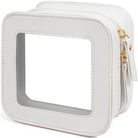 Small Clear Makeup Bag for Women , Mini Cosmetic Bag Portable Makeup Pouch Organizer with Zipper Waterproof Travel Cosmetic Case Cute Travel Toiletry Bag Car Organizer for Essentials (Mini White)