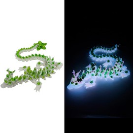 3D Printed Cherry Blossom Crystal Dragon, 11.8 Inch Articulated & Magical Movable Dragon Model - Perfect for Display, Collection, and Unique Gift, Home Office Executive Desk Decor (Noctilucent Green)