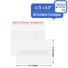 Xxcxpark 200 Qty Printable A6 Invitation Envelopes 4.75 x 6.5 Cards, Self Seal 120GSM white Paper Envelopes for Invitations, Papers, Photos, Documents, Wedding, Baby Shower, Easy to Seal and Peel
