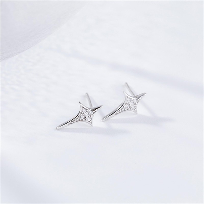 Rhodium on Sterling Silver Shiny 4 Point Star Cross CZ