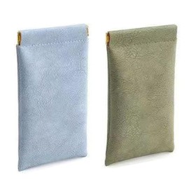 Tadipri Pack of 2 PU Leather Soft Glasses Case Protective Case Portable Sunglasses Case Squeeze Top Glasses Bag for Men and Women, multicoloured