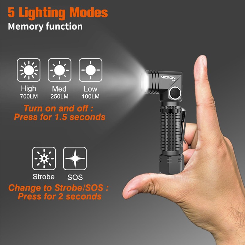 NICRON Flashlight, 700 Lumens 90 Degree Pocket Flashlight Rechargeable IP65