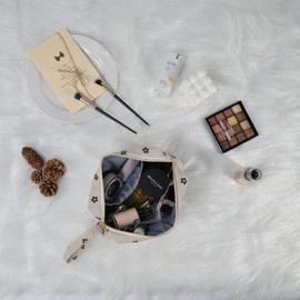 Funtlend Pack of 2 Cosmetic Bag Women's Cord Toiletry Bag Women's Cosmetic Bag Made of Cord Makeup Bag Cosmetic Bags Women's Cord Cosmetic Bag for Girls Travel Women, Beige-plum