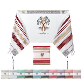 Holy Land Market Grafted IN - Messianic Christian Prayer Shawl/Tallit Prayer Shawl - Creation and Restoration Talit, Red, 72 x 22 Inches
