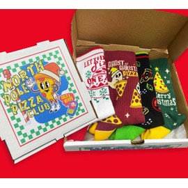 DoodleUS 4 Pairs Christmas Crew Socks Pizza Socks Xmas Stocking Stuffers Gift for Adult