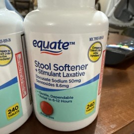 Equate (2 Pack) Stool Softener + Stimulant Laxative 240 Tablets Each Exp 7/27