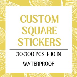 Custom Square Stickers for Business Logo, Custom Square Labels for Candle Jar Coffee, 24 Szies, 30-300 pcs Glossy Water Vinyl Stickers, Upload Your Design (2.5 in)