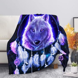 chaqlin Dream catcher Wolf Throw Blanket Cozy Soft Throw Blankets Animal Wolf Blankets and Throws Couch Sofa Bed Camping Travel Picnic Outdoor Blanket Bedding Kid Baby Boys Girls Adults