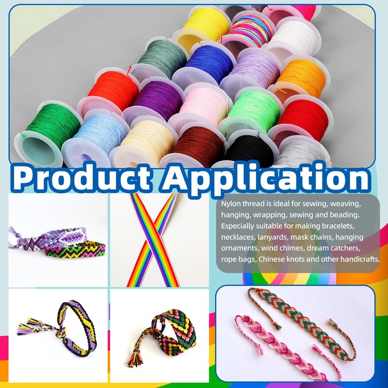 Glarks 20 Rolls Nylon String for Bracelets, 440 Yards Chinese