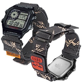 DAVILANE 18mm Military Nylon Watch Band for Casio G-Shock AE/F/W Series (AE-1200, F-91W, W-735H, DW-H5600) - Quick Release Watch Band with Swappable Patches & G-Hook Closure