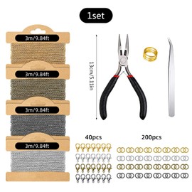 Jewellery Craft Set, Jewellery Making Kit, Jewellery Making Accessories, Jewellery Making Chains with Lobster Clasp, 200-Piece Opening Ring for DIY Craft Supplies