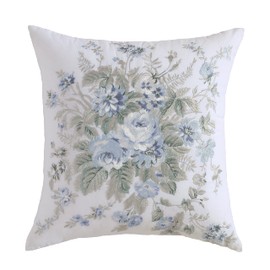 Shabby Chic® - Throw Pillow, Embroidered Cotton Bedding with Hidden Zipper, Floral Home Decor (Baily Blue, 20" x 20")