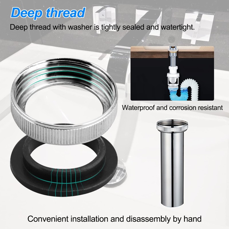 Set of 4 siphon drain pipe, washbasin, 200 mm stainless