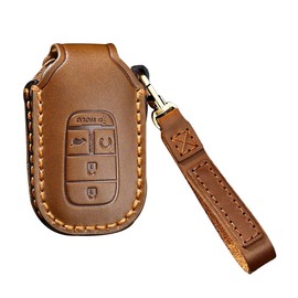 SANRILY Leather Key Fob Cover Case for Honda Accord Civic Vezel 2022 2021 Keyless Keychain Holder Full Protector Brown Key Protector Shell for Honda 5 Buttons Key Fob