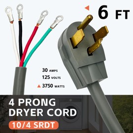 GREATIDE 4 Prong Dryer Cord, 6 Ft 10/4 SRDT, 30 Amp Appliance Extension Power Cord, NEMA 14-30, Grey