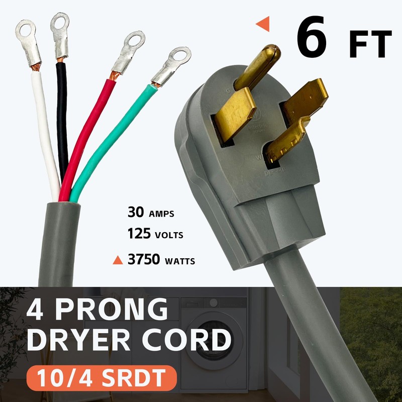 GREATIDE 4 Prong Dryer Cord, 6 Ft 10/4 SRDT, 30