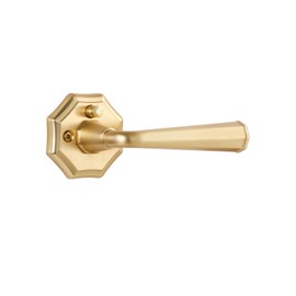 SORWDUERM 1 Pack Brushed Gold Privacy Door Handles Satin Brass Interior Closet Hallway Interior Vintage Door Levers
