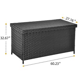 DWVO 170 Gallon Outdoor Storage Box, Weatherproof Wicker Deck Box, XL Outside Storage Container for Patio Furniture, Cushions, Pool Storage and Garden Tools (Black)