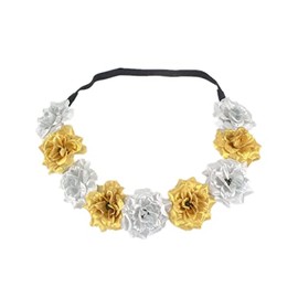 Koolgil Women's Bohemian Pride Month Comrades Colorful Imitation Flower Headband Holiday Party Headwear for Travel Party Festivals (Silver Gold)