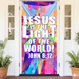 2026 VBS Decorations Door Cover - 72.8 x 35.4 Inch Jesus is the Light of the World Verse Banner, Religious Vacation Bible Sunday School Christian VBS Decoration for Church Classroom