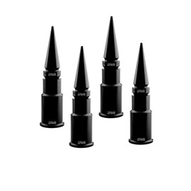 TRUE SPIKE 4 pc Black Spike Tire Air Valve Stem CAPS Cover in Heavy Gauge CNC Machined Billet Aluminum Short Compatible with Ford Dodge Ram Nissan Chevy GMC Jeep Isuzu Kia Trucks and SUV