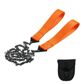 MultiValue Pocket Chainsaw, 24 Inch Durable Foldable Hand Chainsaw, 11 Bi-Directional Saw Teeth Wire Saw Rope with Bag Belt Bag for Camping Outdoor Accessories (A, Orange)