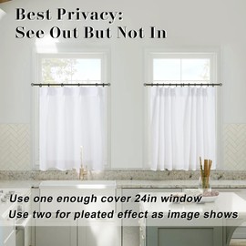 White Pinch Pleat Back Tab Kitchen Curtains Linen Textured Short Linen Curtains for Small Window Bathroom,24x 30 Inches