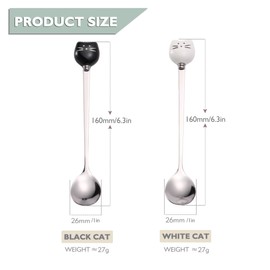 Pack of 8 Cute Stainless Steel Cat Head Coffee Spoons, Coffee Stirring Spoons, Fine Polished 2 Face, Cat Lovers Spoon, Ice Cream Dessert Spoon for Stirring Tea Coffee Sugar Dessert (Black, White)