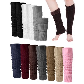 Shihanee 10 Pairs Winter Fleece Lined Leg Warmers for Women Warm Thicken Knit Cable Leg Warmers Skating Long Boot Socks for Indoor Outdoor