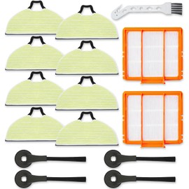 8 Vacmop Pads Replacement Parts for Shark RV2610WA RV2620WA RV2410WD AV2610WA AI Ultra 2- in-1 Matrix Clean Robot Vacuum models Spare Parts Accessories, 8 Mop Pads, 2 HEPA Filter, 4 Side Brushes