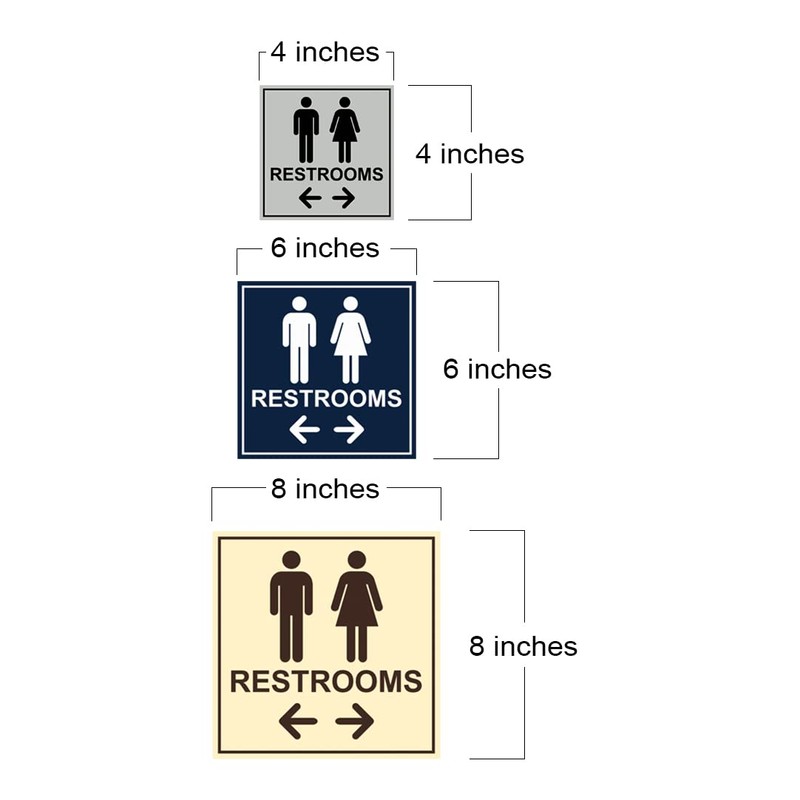 Square Restrooms Left and Right Arrow Sign (Brushed Silver) -