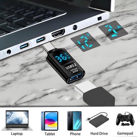 QIANRENON 10Gbps USB C Male to USB 3.2 Female Digital Display Adapter 36W USB Type C Male to USB3.2 Gen2 Female Charging Monitoring Connector USB C to A Charge Real Time Detection, 2Pcs